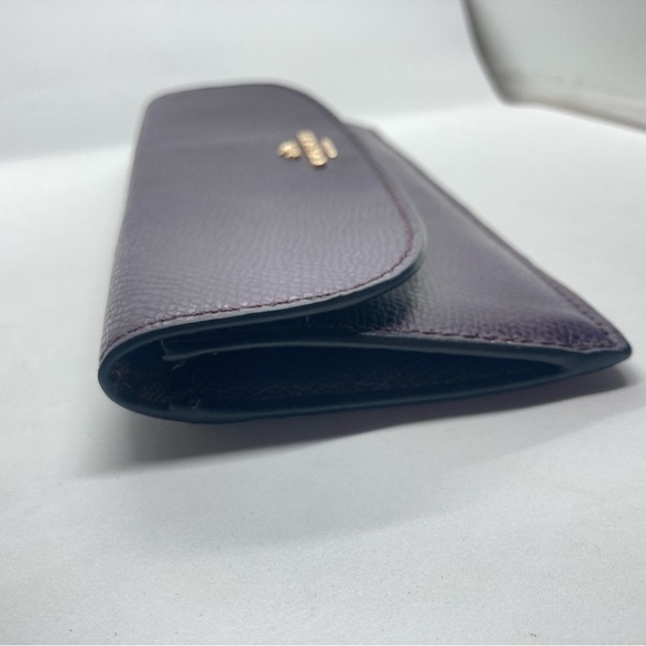 Coach Soft Wallet In Crossgrain Leather Dark Purple w Gold Hardware #F54008 - Picture 7 of 16